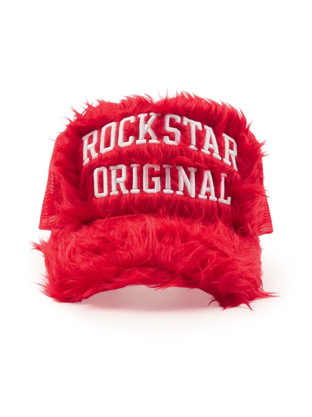 Rockstar Original Red Furry Trucker Hat  Streetwear Festival Y2K Bold Snapback